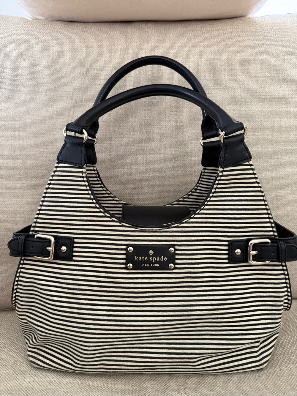 kate spade Black and Cream Striped Satchel
